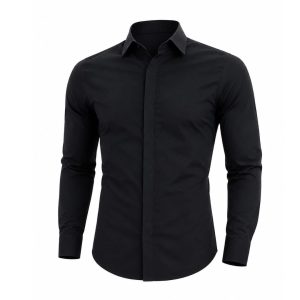 Camisa con Franja Cubre Botones Negra