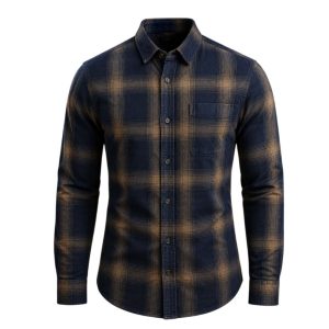 Camisa Franela Camel con Azul Oscuro