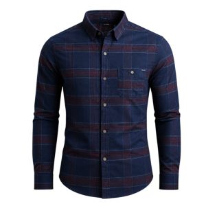Camisa Franela Azul Oscuro con Líneas Vino