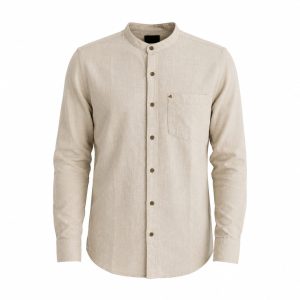 Camisa Lino Premium Beige Cuello Chino