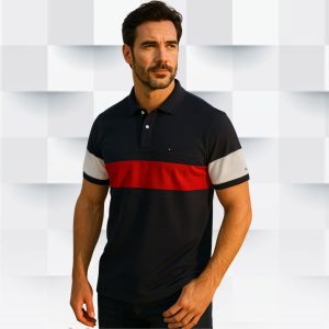 Camiseta Azul con Cuello con Franja Azul