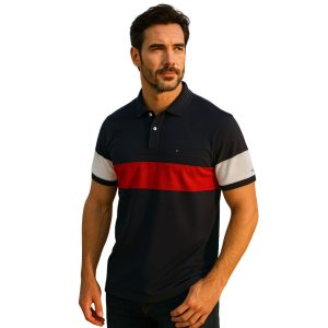 Camiseta Azul con Cuello con Franja Azul